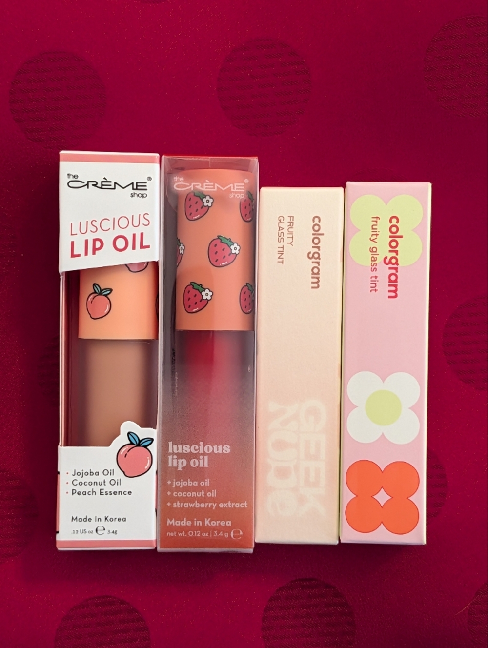2 Colorgram Fruity Glass Tint + 2 The Crème Shop Luscious Lip Oil Bundle